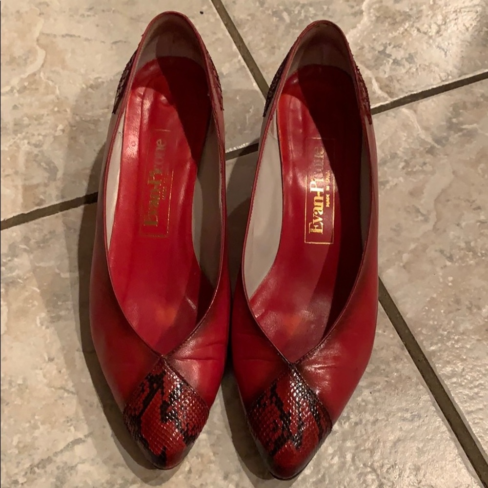 Red and black genuine leather kitten heels